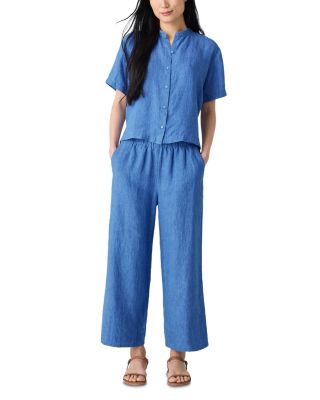 Washed Linen D&amp;eacute;lav&amp;eacute; Wide Leg Pants