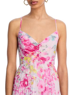 Ray Pleated Floral Chiffon Midi Dress