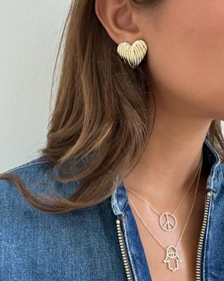 Ridged Heart Stud Earrings