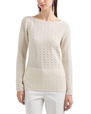 Long Sleeve Boatneck Textured Jersey Top