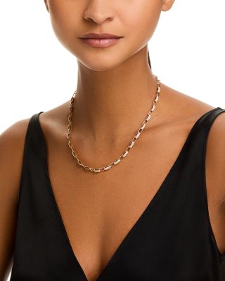 Diamond Paperclip Link Collar Necklace in 14K Yellow Gold , 2.7 tcw