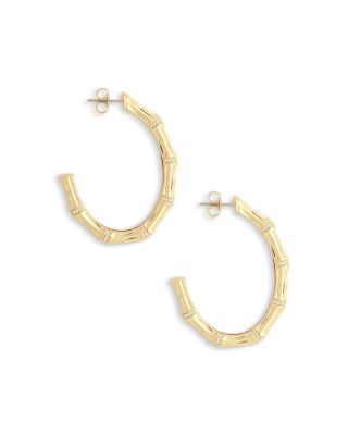 Pav&eacute; Bamboo Single Hoop Earring in 18K Gold Plated