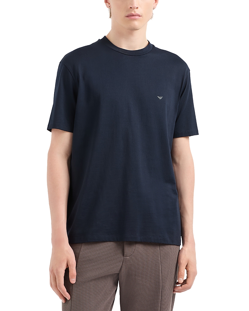Emporio Armani T-shirt Blu Con Micro Aquila A Tono Sul Petto In Navy Blue