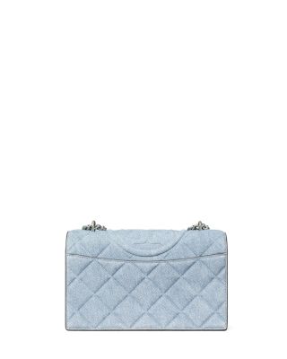 Fleming Denim Print Suede Small Convertible Shoulder Bag