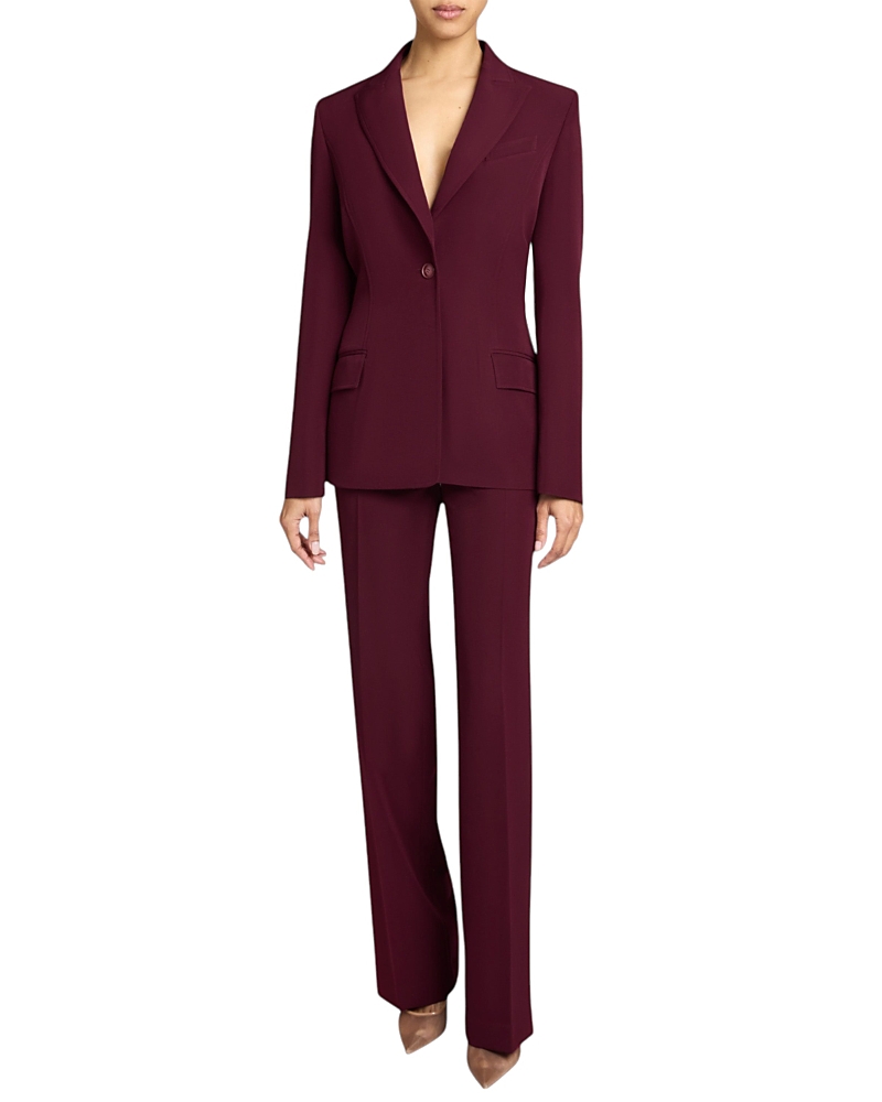 Santorelli Jess Single Button Peak Lapel Jacket With Seam Detail In Fluid Techno Crepe In Cherry Cola