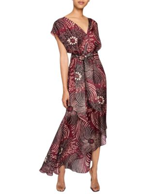 Santorelli - FALLON Cap Sleeve Midi Fit and Flare Dress with Hi-Lo Skirt in Silk Modern Gingham Floral Print