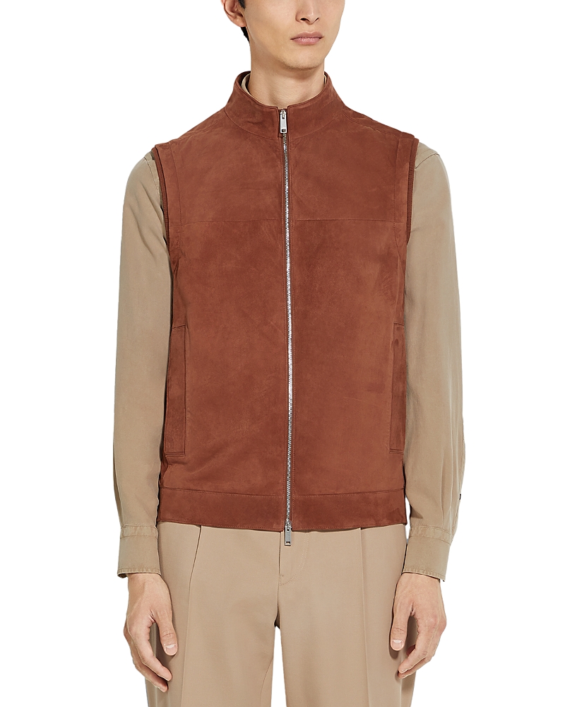 Shop Zegna Leather Vest In Brick Red