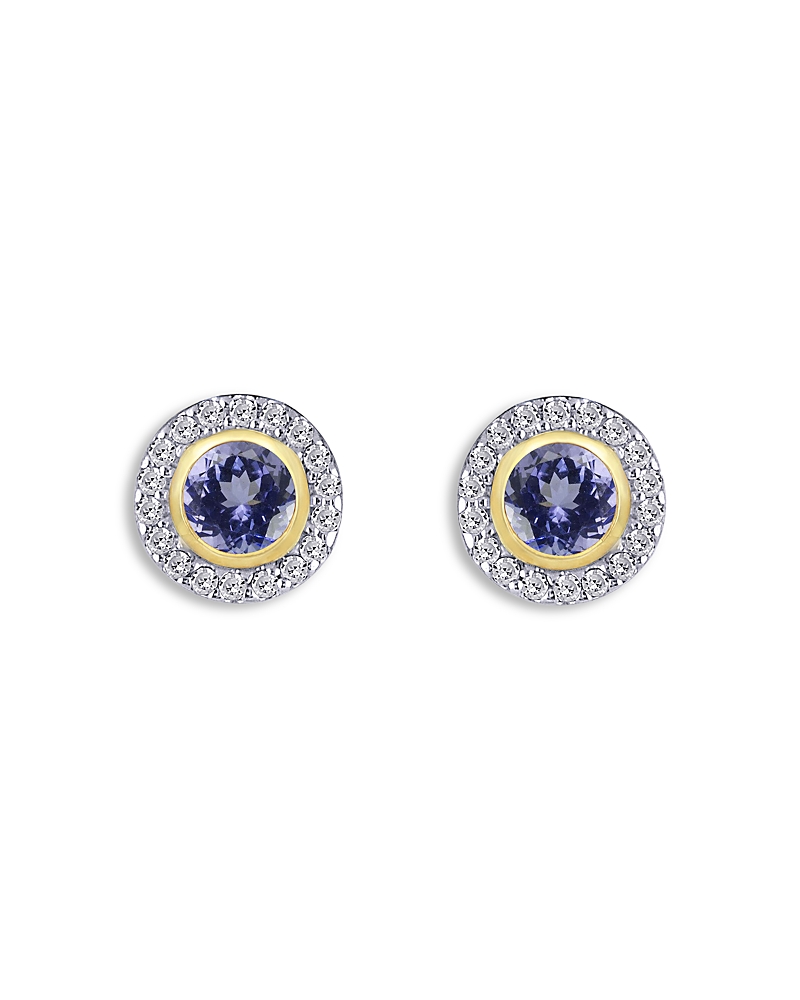 Moon & Meadow 14k Yellow Gold Tanzanite & Diamond Halo Stud Earrings In White/gold