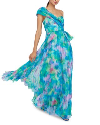 Davina Printed Pleated Asymmetric Gown