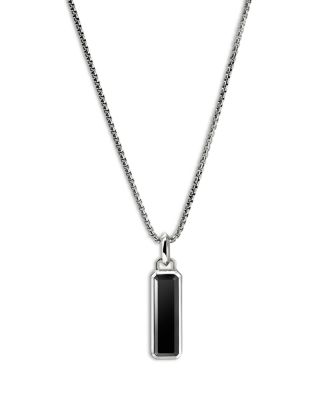 Men&#39;s Sterling Silver Modern Talisman Onyx Pendant Necklace, 22&amp;quot;