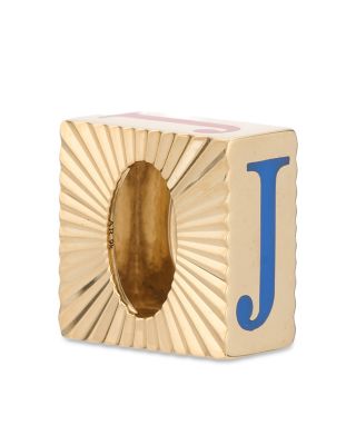 9K Yellow Gold Ceramic Initial Fluted Big Bead Pendant