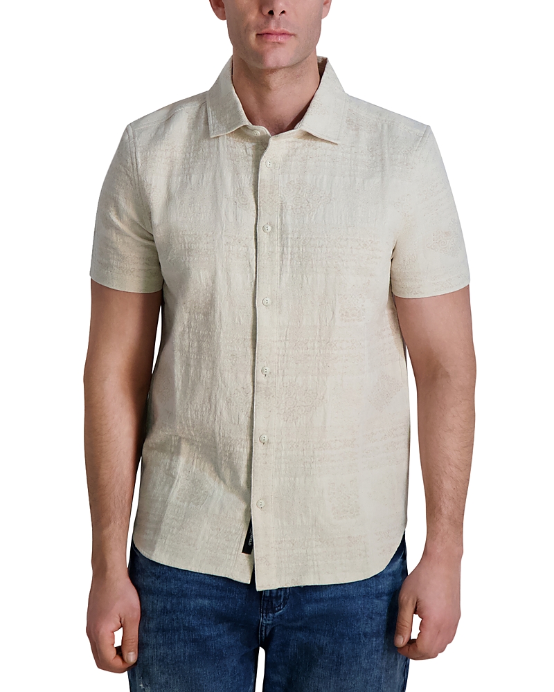 Karl Lagerfeld Textured Short Sleeve Woven Shirt In Natural