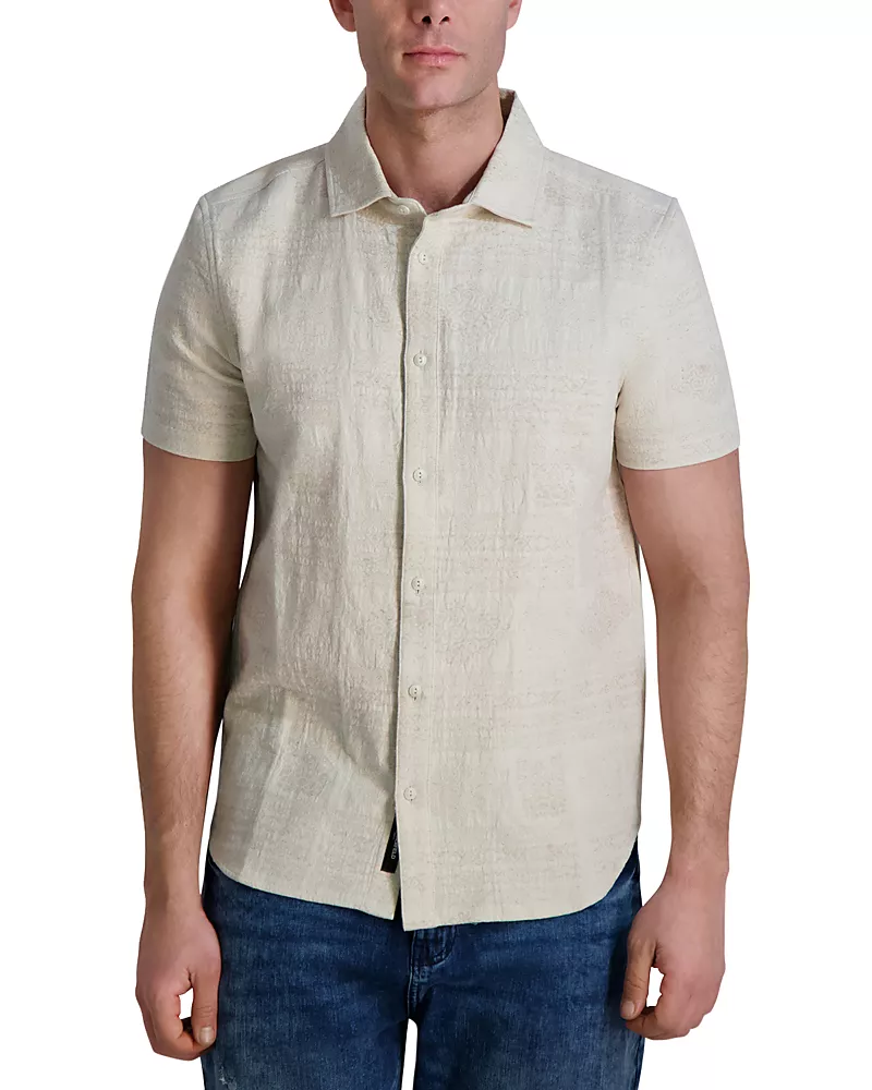Karl Lagerfeld Paris Textured Short Sleeve Woven Shirt