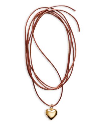 ANNI LU - Heart On A String Heart Brown Cord Pendant Necklace in 18K Gold Plated, 78"