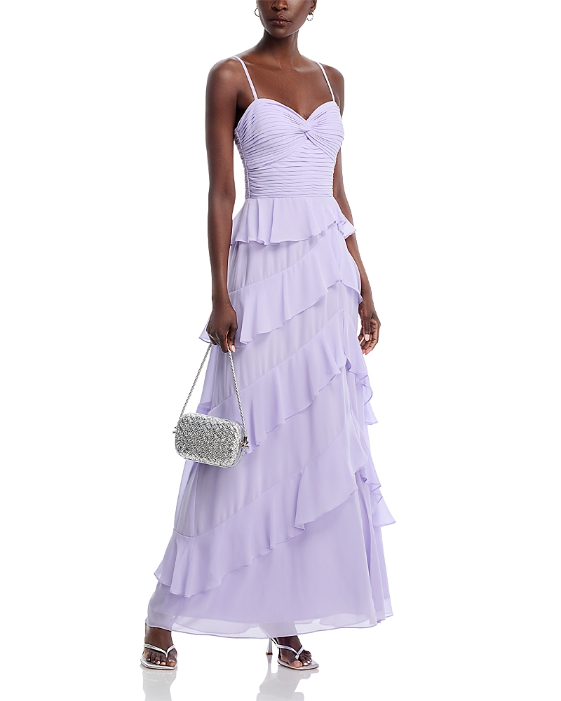 AQUA CHIFFON TIERED RUFFLED DRESS - EXCLUSIVE