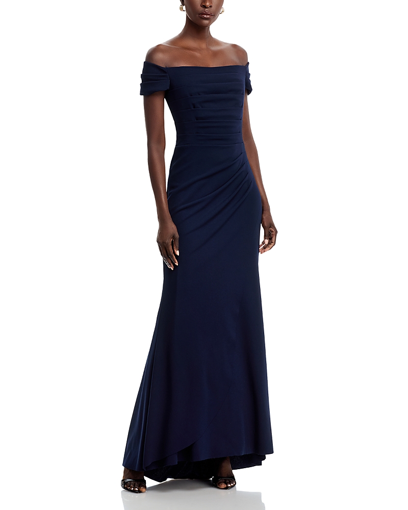 AQUA OFF THE SHOULDER GOWN - EXCLUSIVE