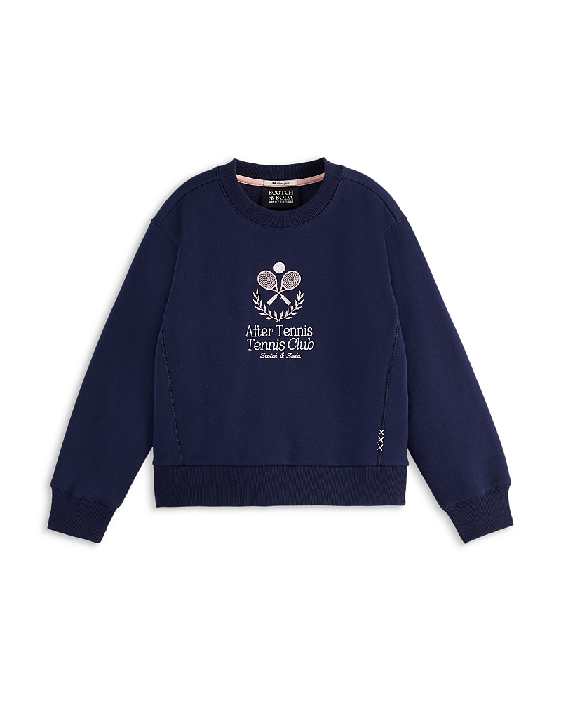 Scotch & Soda Embroidered Cotton-blend Jersey Sweatshirt In Navy