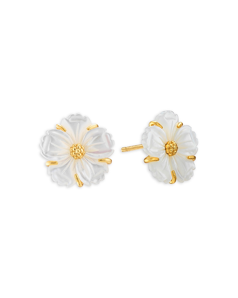 Capucine De Wulf Mermaid Garden Mother Of Pearl Blossom Petite Stud Earrings In 18k Gold Plated In White