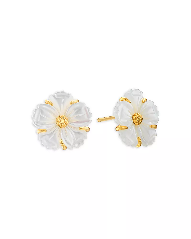 Capucine De Wulf Mermaid Garden Mother Of Pearl Blossom Petite Stud Earrings in 18K Gold Plated