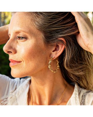 Meadow Pav&eacute; Flower Grande Hoop Earrings in 18K Gold Plated