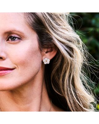 Mermaid Garden Mother Of Pearl Blossom Petite Stud Earrings in 18K Gold Plated