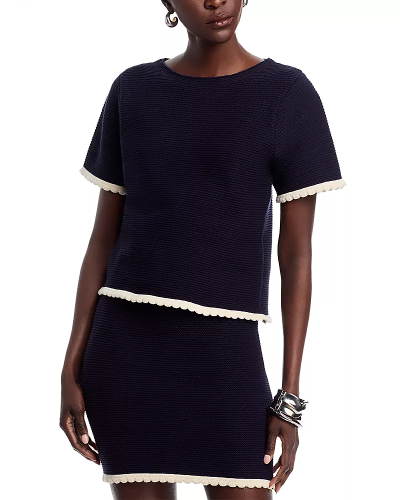 Aqua Lace Trim Short Sleeve Sweater - Exclusive