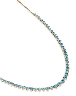 Blue Topaz Adjustable Tennis Necklace in 14K Yellow Gold, 14-17"