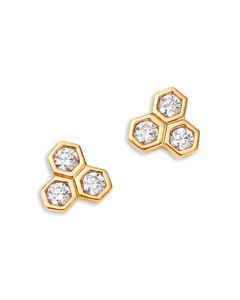 Bloomingdale's Fine Collection Diamond Hexagon Trio Bezel Stud Earrings in 14K Yellow Gold, 0.5 tcw