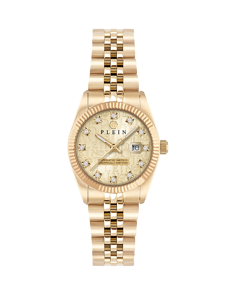 Philipp Plein Date Superlative Crystal Watch In Gold/gold