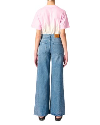 Embroidered High Rise Flared Jeans in Blue