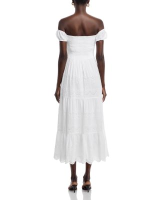 Eyelet Off The Shoulder Midi Dress