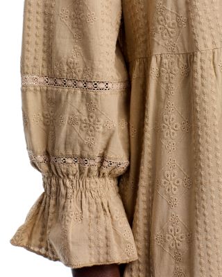 Embroidered Split Neck Midi Dress