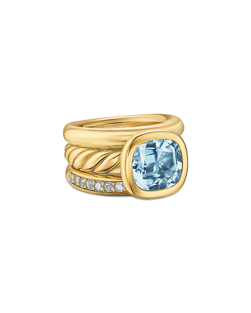 Dy Mercer Three Row Stone Ring in 18K Yellow Gold with Sky Blue Topaz and Diamonds, 12mm