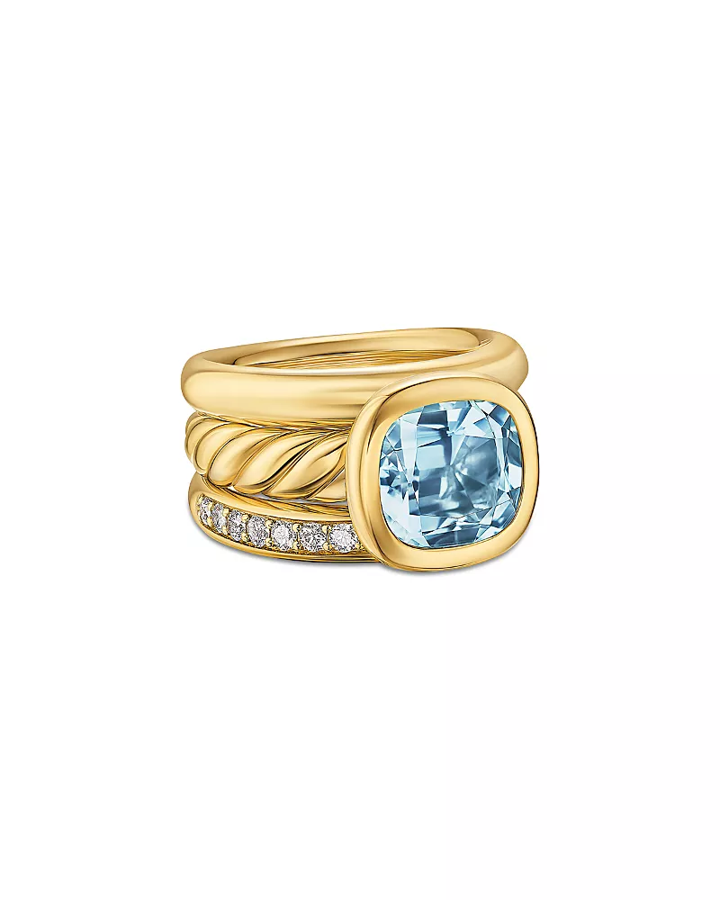 Dy Mercer Three Row Stone Ring in 18K Yellow Gold with Sky Blue Topaz and Diamonds, 12mm