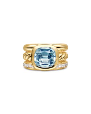 DY Mercer&reg; Three Row Stone Ring in 18K Yellow Gold with Sky Blue Topaz and Diamonds, 12mm