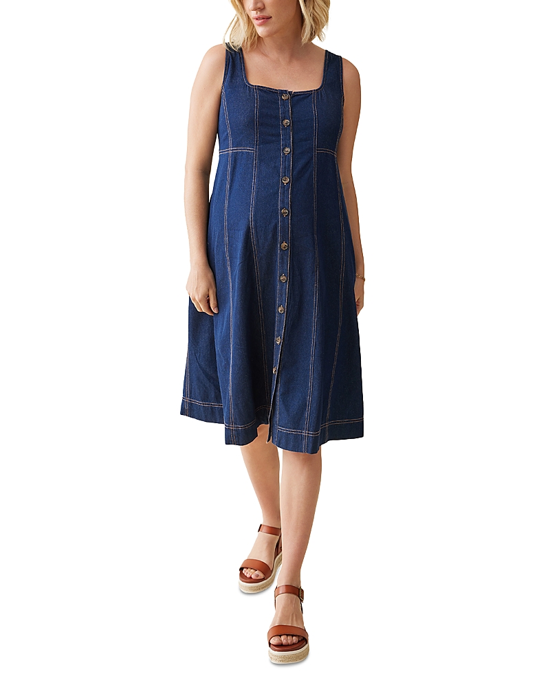 Ingrid & Isabel Maternity Contrast Thread Chambray Dress In Indigo