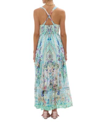 Bead Strap Gathered Panel Dress