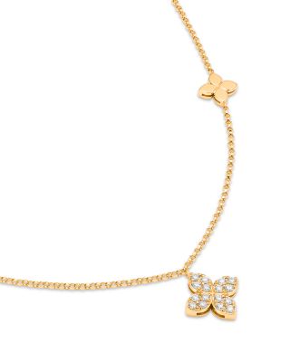 18K Yellow Gold Love by the Inch Diamond Flower Station Necklace, 15-17"