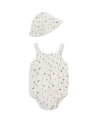 Little Me - Girls' Cherries Terry Bubble Romper & Hat Set - Baby