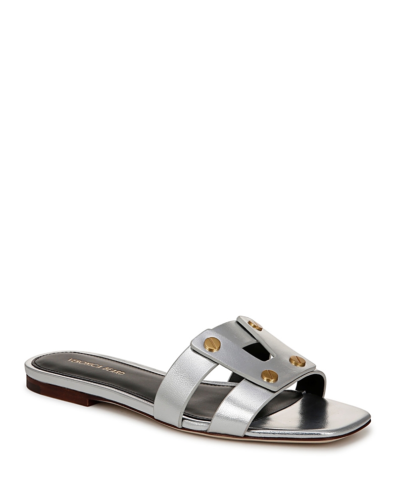 Veronica Beard Via Metallic Flat Slide Sandals In Silver