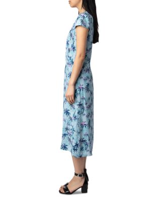 Rapaz Sunset Palm Mist Print Silk Dress