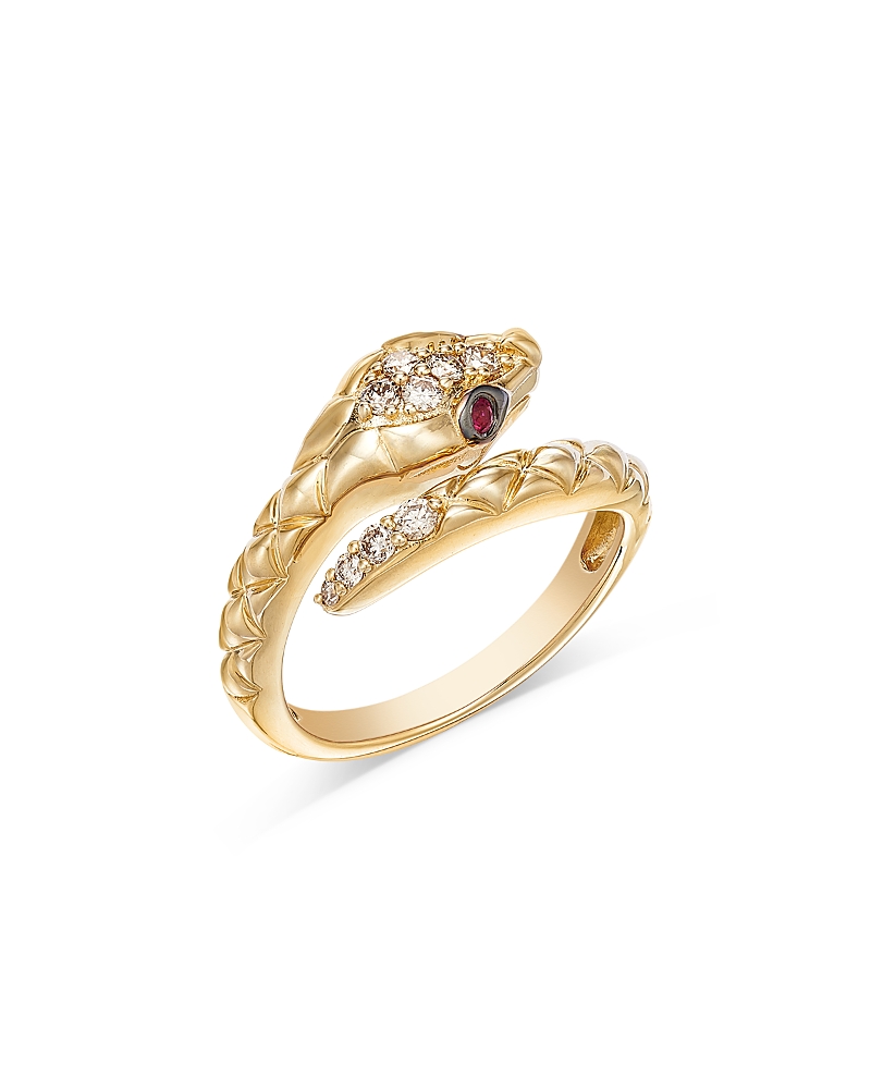 Bloomingdale's Fine Collection Champagne Diamond & Ruby Textured Snake Ring