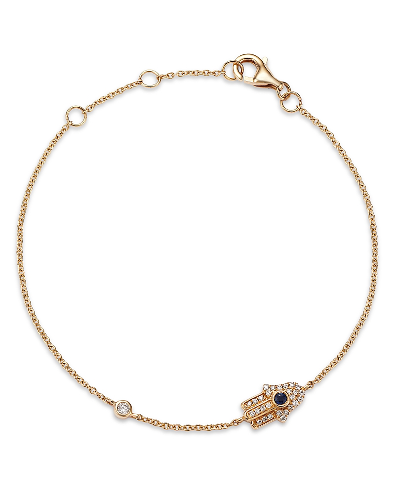 Bloomingdale's Fine Collection Sapphire & Diamond Hamsa Bracelet In 14k Yellow Gold In Blue/gold