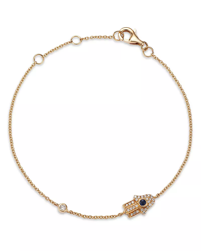 Bloomingdale's Fine Collection Sapphire & Diamond Hamsa Bracelet in 14K Yellow Gold