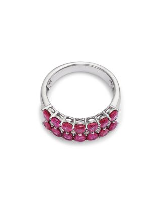 Ruby & Champagne Diamond Triple Row Ring in 14K White Gold