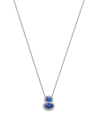 Sapphire & Diamond Pendant Necklace in 14K White Gold, 20"