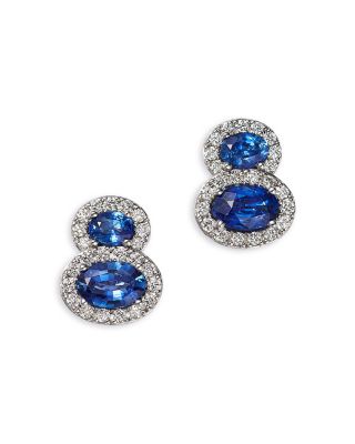 Sapphire & Diamond Drop Earrings in 14K White Gold