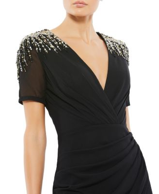 Sequined Embellished Shoulder Evening Gown