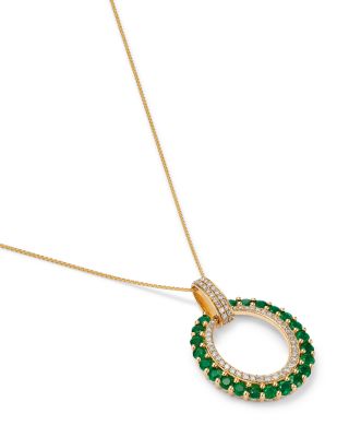 Emerald & Diamond Circle Pendant Necklace in 14K Yellow Gold