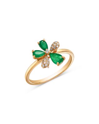 Bloomingdale's Fine Collection - Emerald & Diamond Flower Ring in 14K Yellow Gold